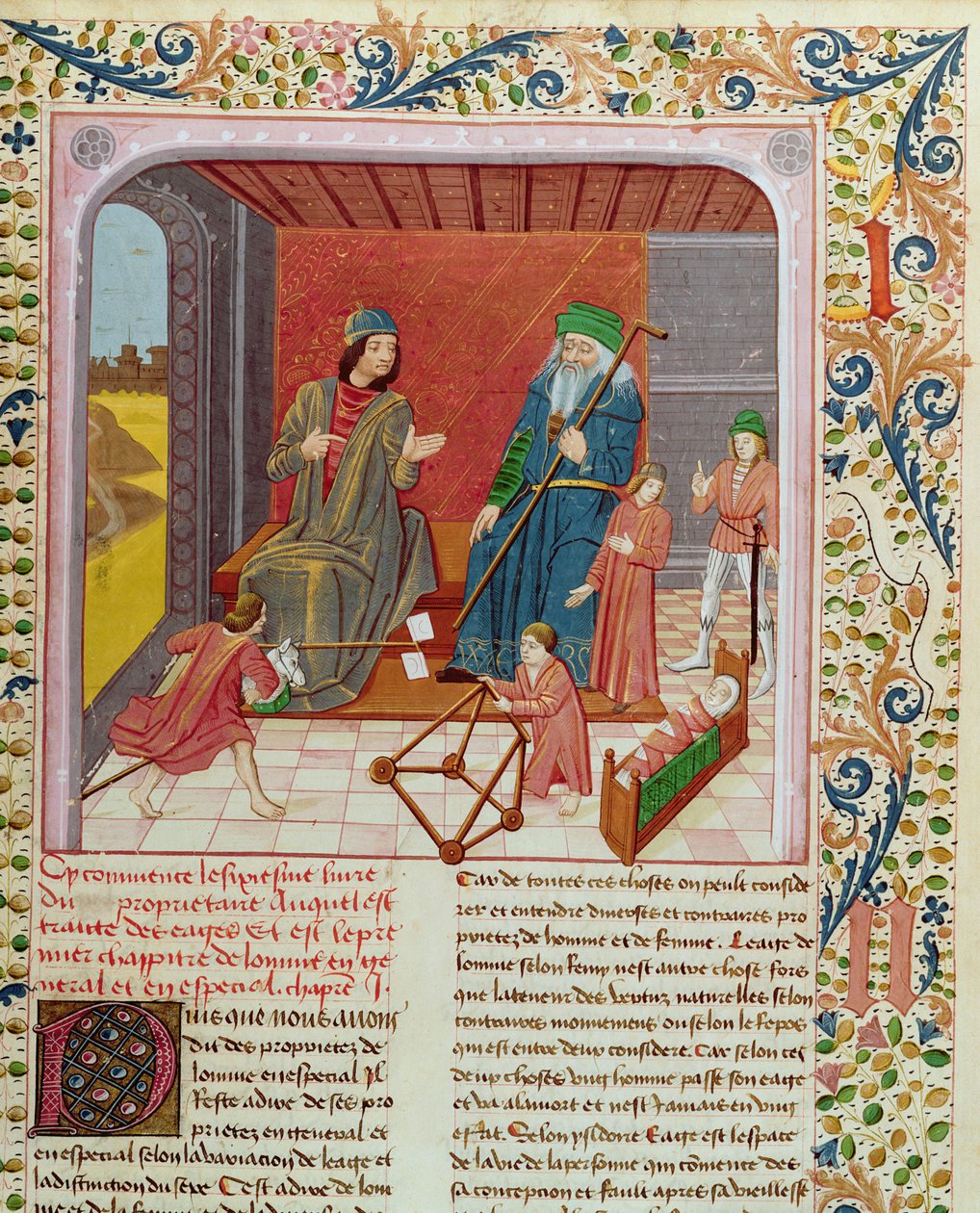 Ms.Fr.218 Bartholomeus AnglicusによるDes Proprietez des Chosesの6人の男性 作： フランス語学校