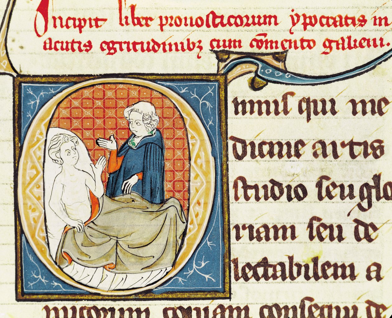 Ms 1003 fol.79患者を診断する医師、クラウディウスガレヌス作のOeuvres de Galienから（c.130-c.201） 作： フランス語学校