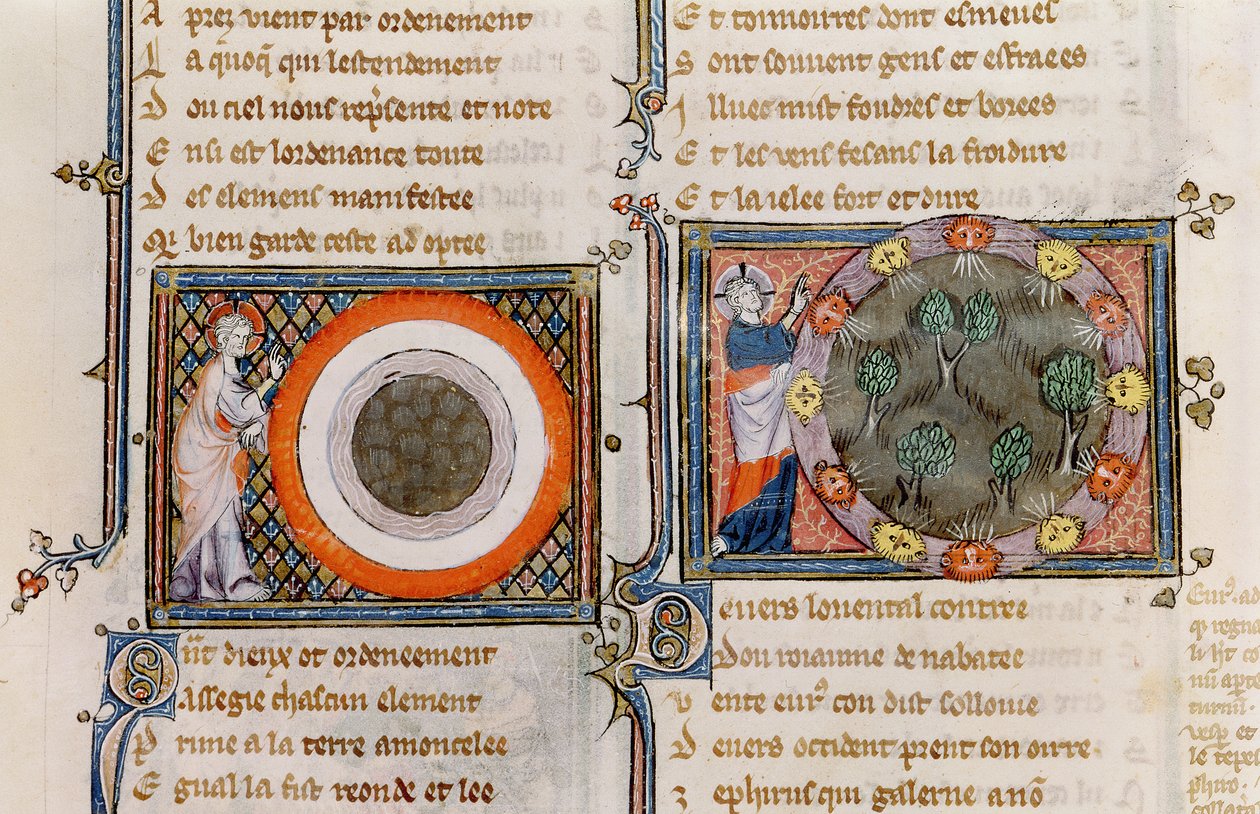 Ms 1044 fol.17v The Creation、Chretien Legouaisによって書かれたOvide Moraliseから 作： フランス語学校