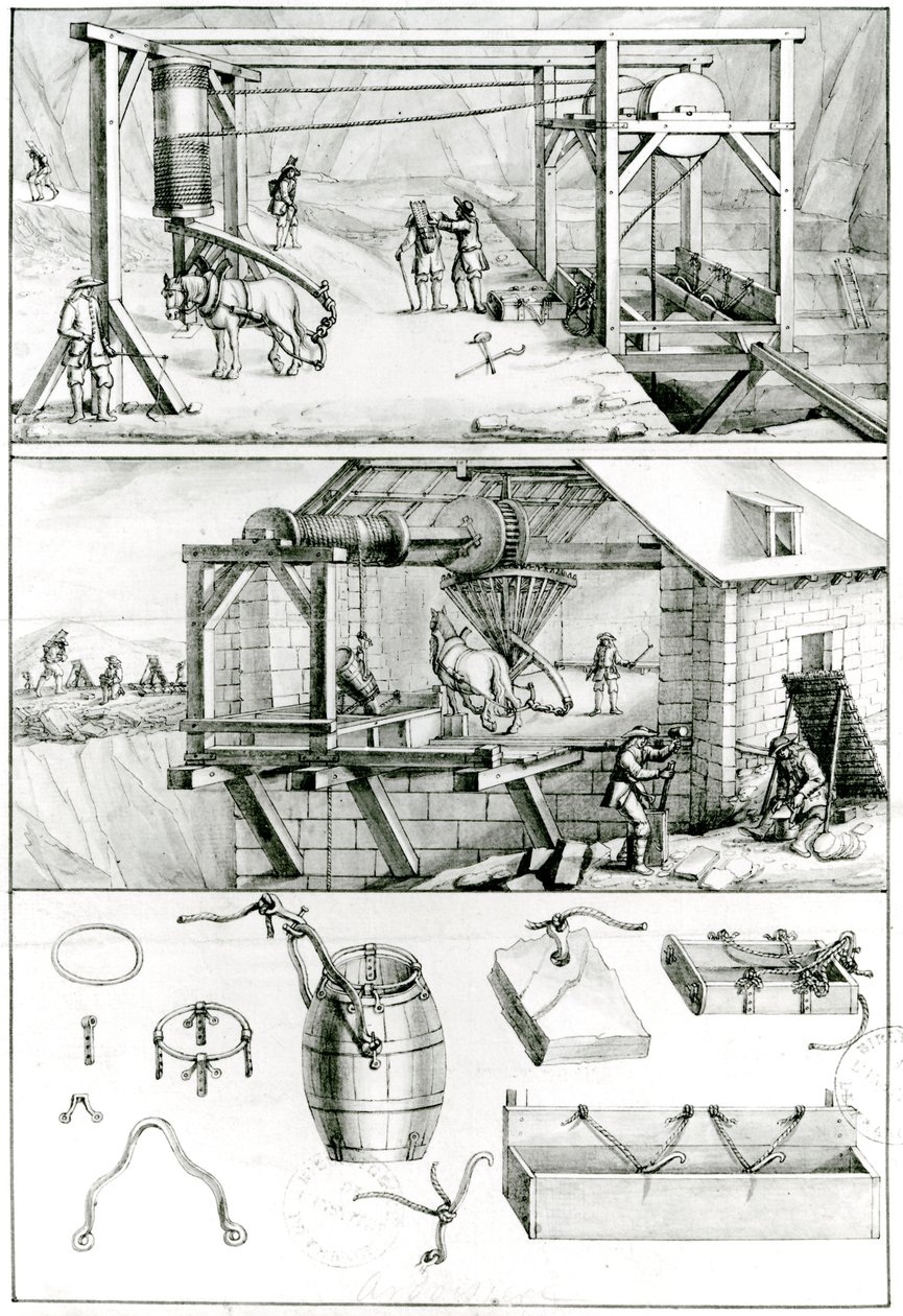 Ms 1064 fol.8 Descriptions des Arts et Metiersのスレート採石場 作： フランス語学校