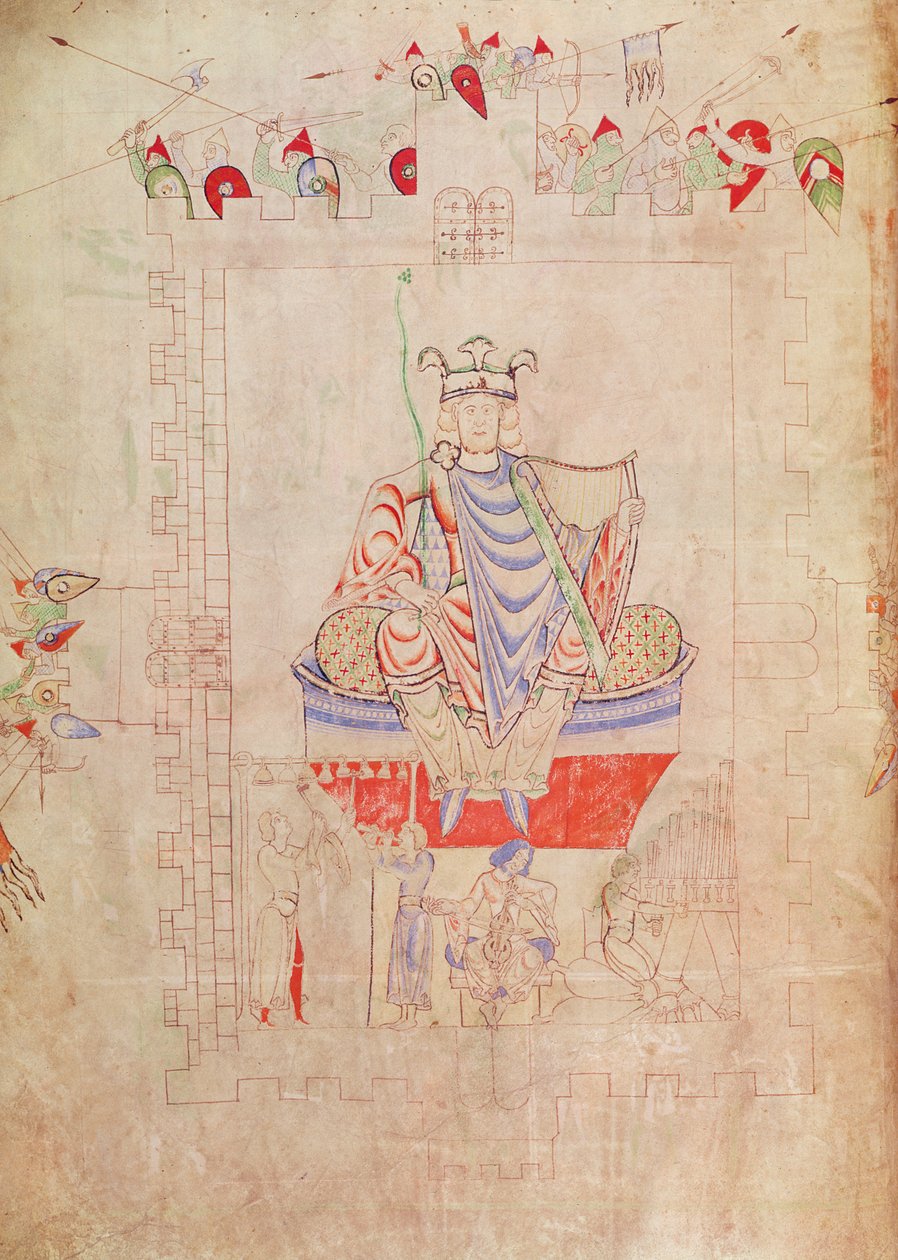1215 t.3 fol.13vエルサレム中心部の荘厳なダビデ王、1109年 作： フランス語学校