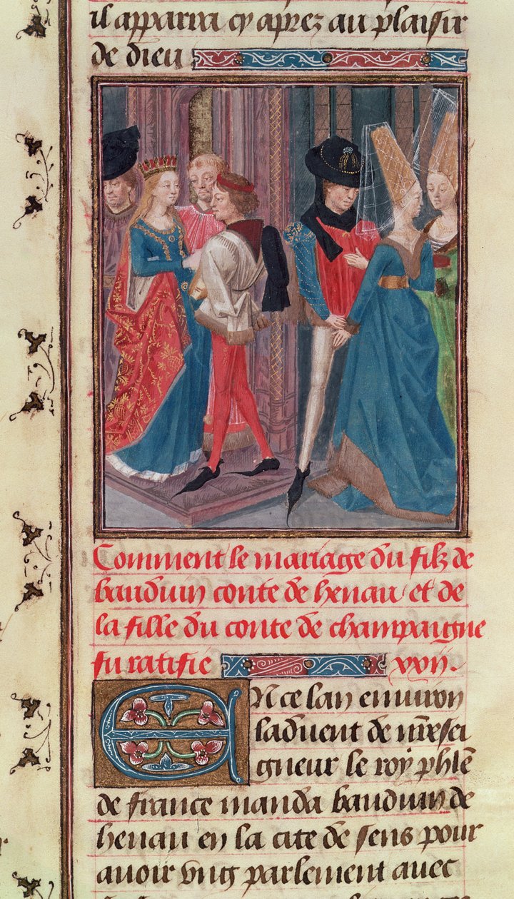 Ms 149 t.3 fol.105ボールドウィン6世とシャンパーニュ伯の娘であるマリーの結婚。 作： フランス語学校