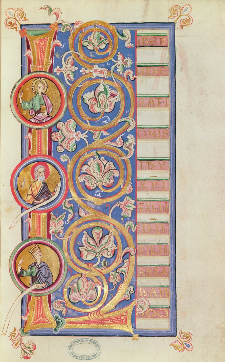 Ms 14 fol.23伝道者からの、メダリオンを持つ初期Lの歴史 作： フランス語学校