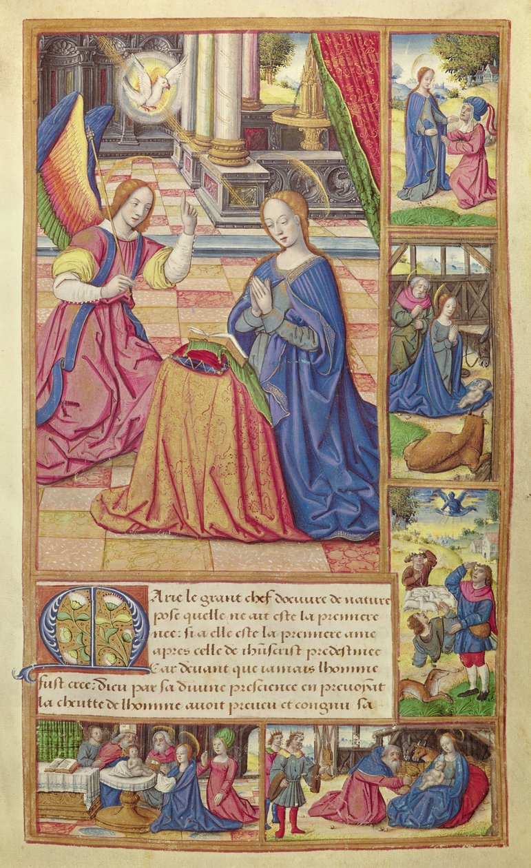 Ms 17 fol.2 Vie des Femmes Celebres、c.1505の「受胎告知とキリストの子供時代」 作： フランス語学校