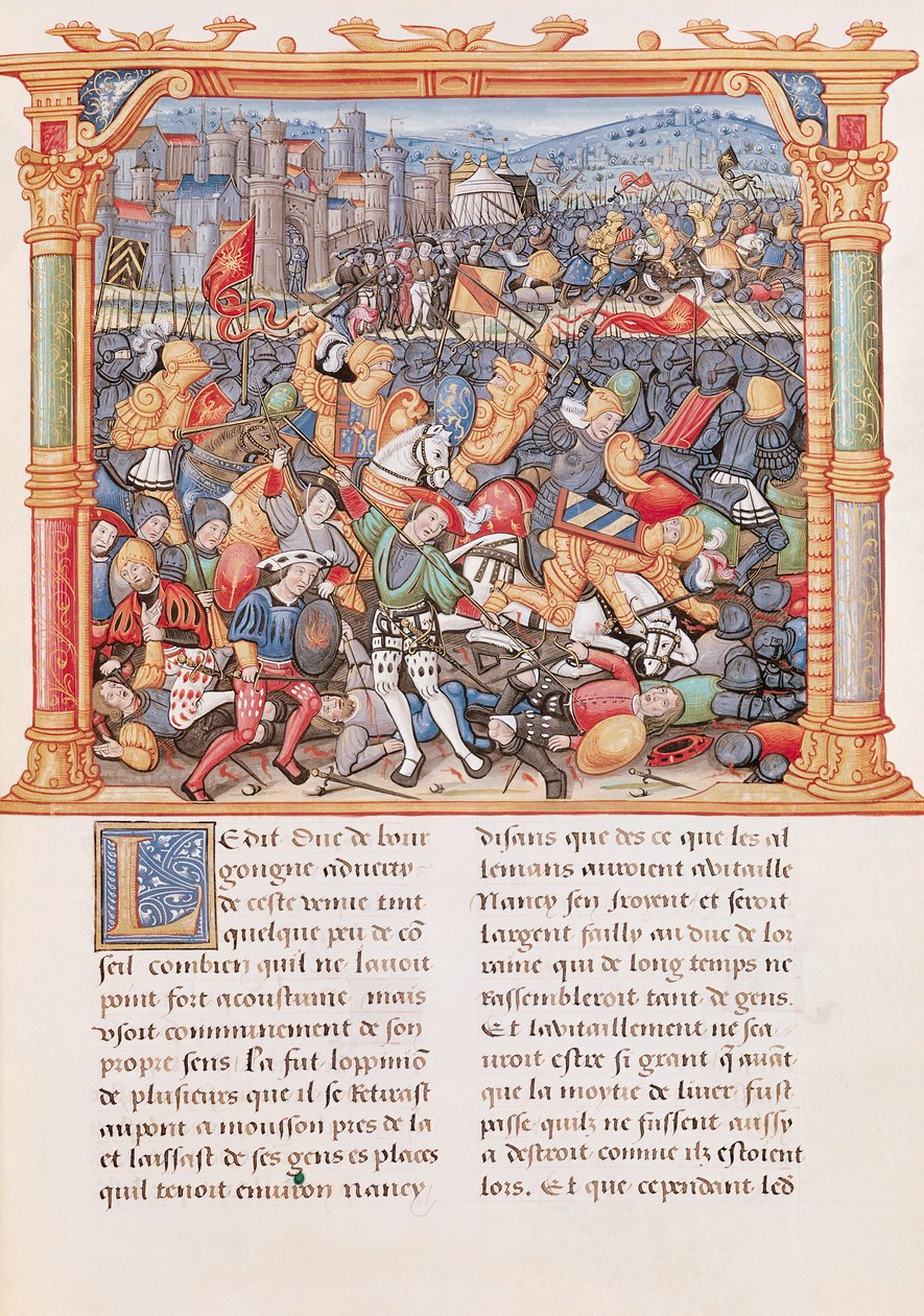 Ms 18 fol.150r 1477年のナンシーの戦い、フィリップドコミネスメモワール 作： フランス語学校