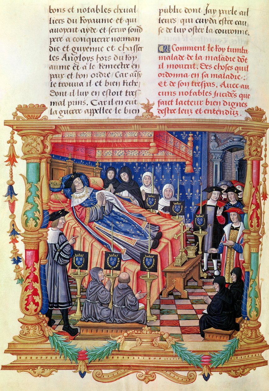 Ms 18 fol.208v The Death of Louis XI（1461-83）、Memoires de Philippe de Commines、1489-98 作： フランス語学校