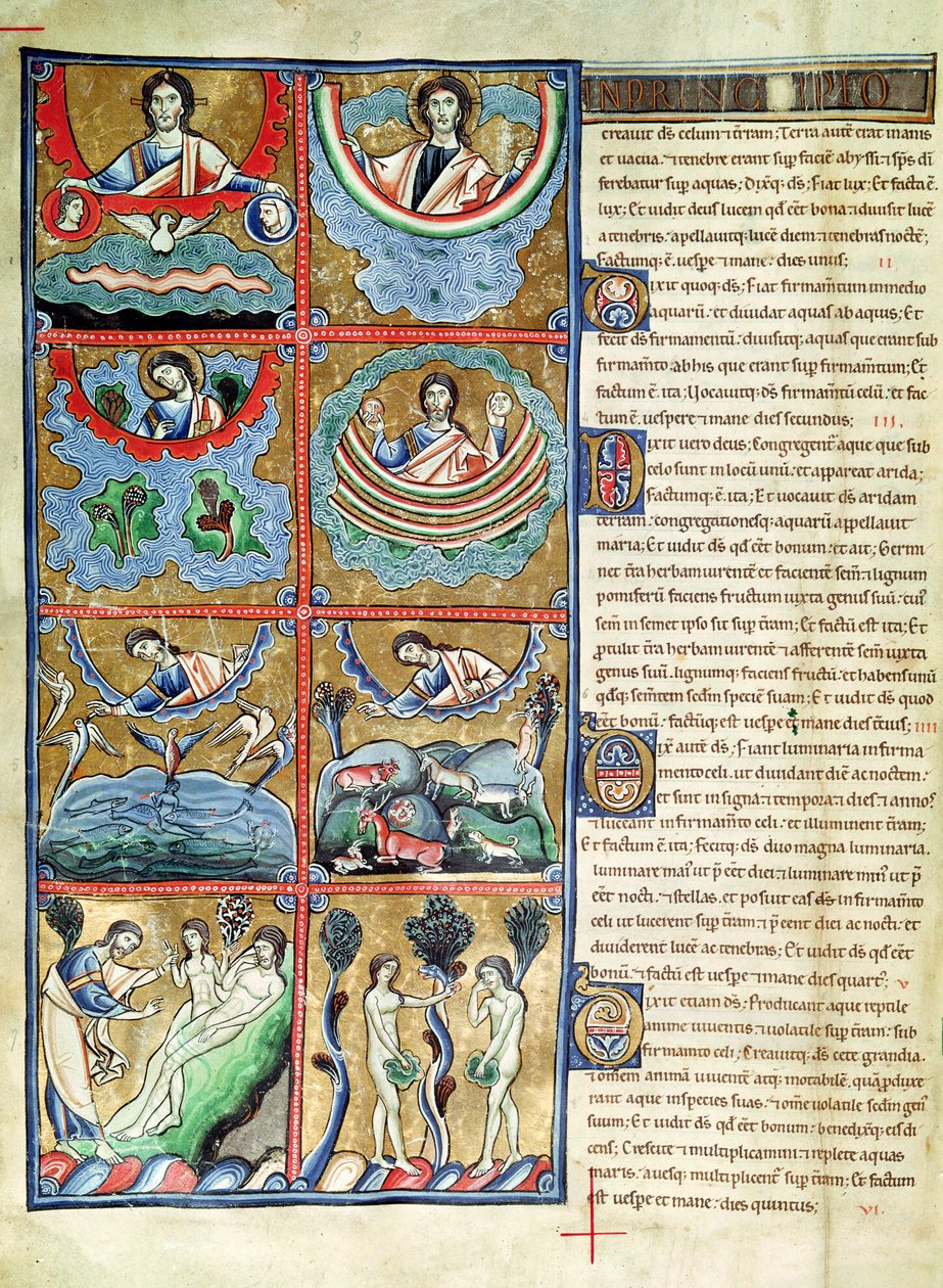 Ms 1 f.4v Souvigny聖書の「世界の創造」 作： フランス語学校