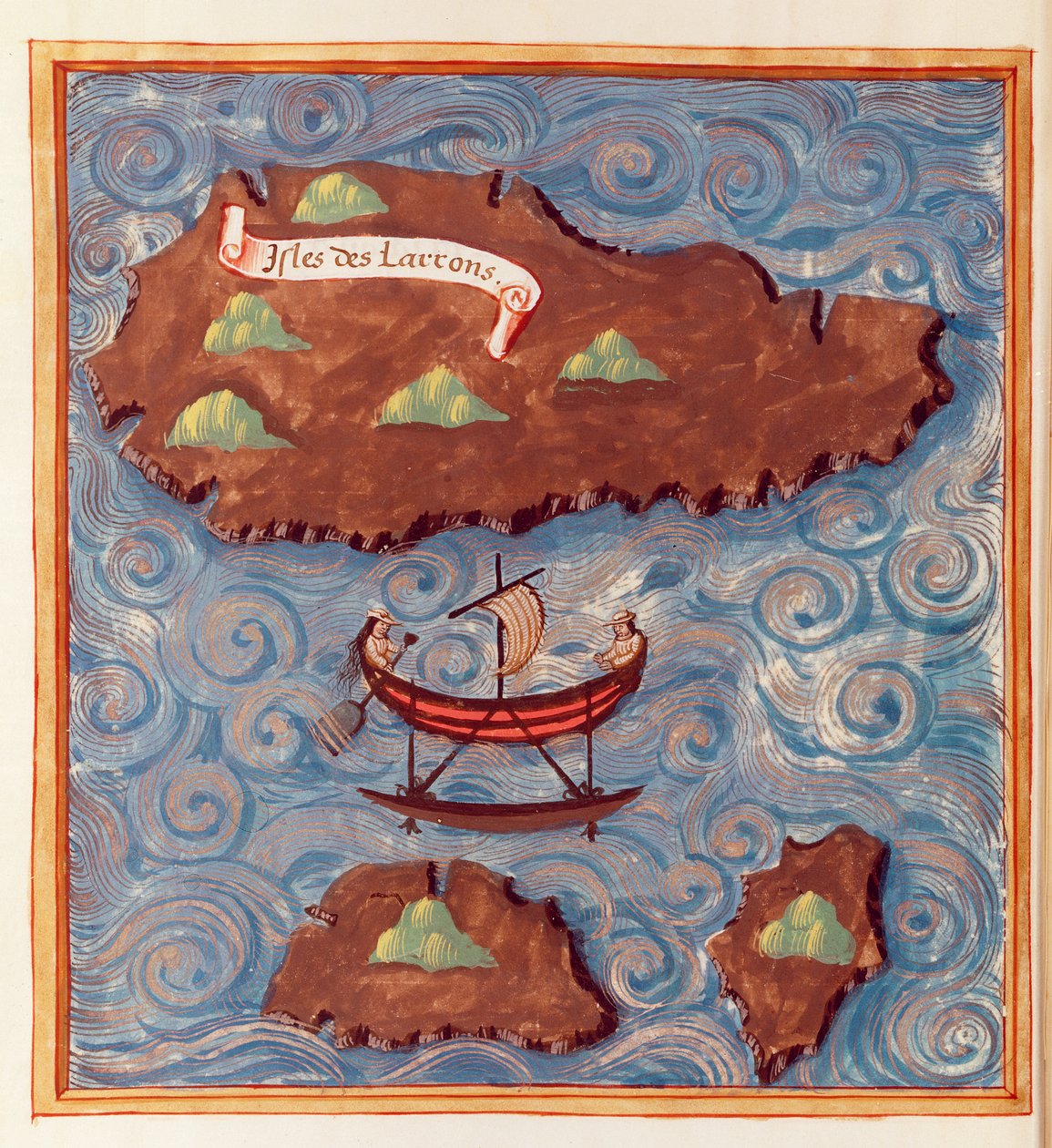 Ms 24224 Fol.20vラドローン諸島の地図、フェルディナンドマゼランの航海の記録から 作： フランス語学校