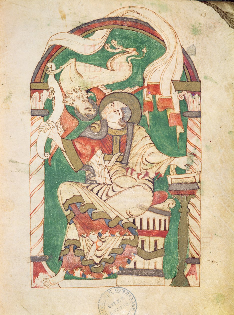 コービー修道院の福音書からのMs 24 fol.53 St. Mark 作： フランス語学校