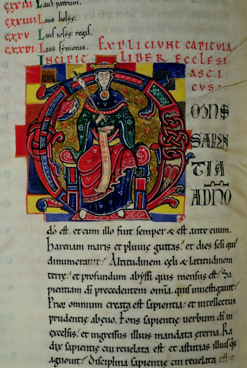 Ms 2 fol.8聖ベニーニュ聖書の知恵の人物像を描いた歴史的な頭文字O 作： フランス語学校
