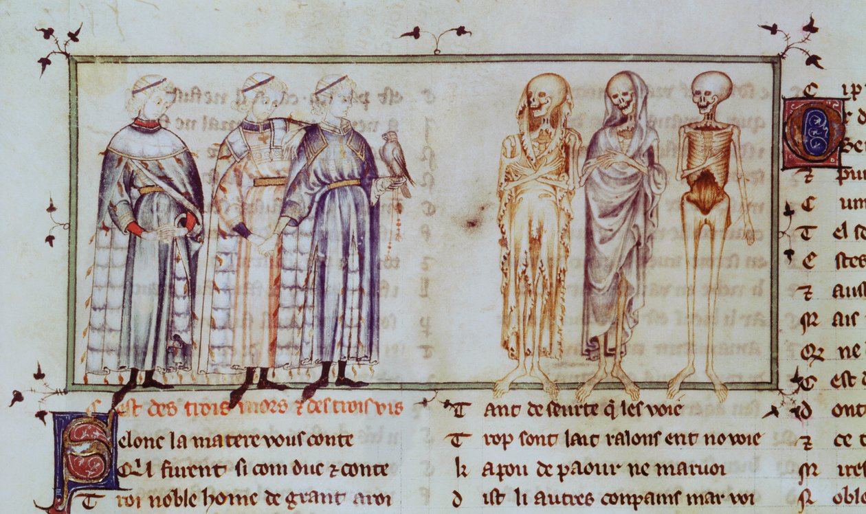 Ms 3142 fol.311r 3人の生きている男性と3人の死んだ男性の物語、Recueil de Poesies Francaises、c.1280-90 作： フランス語学校