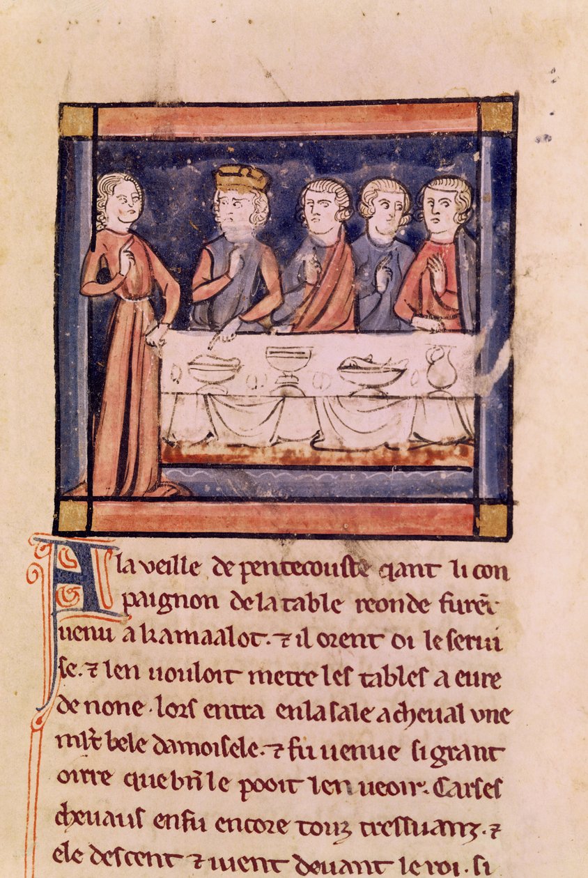Ms 3347 fol.214ペンテコステの前夜...、Livre de Messire Lancelot du Lacより 作： フランス語学校