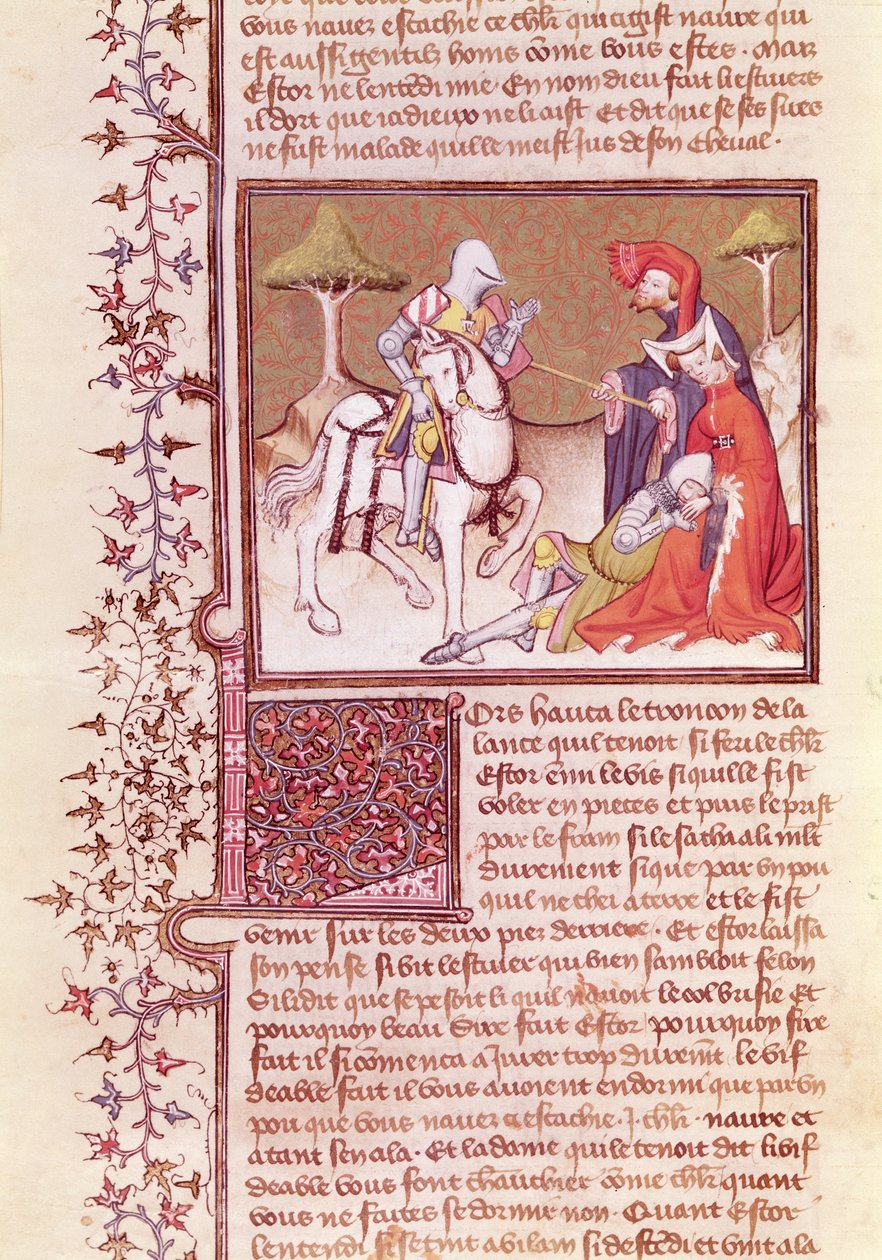 Ms 3479 fol.516そして、彼は瀕死の騎士から、Livre de Messire Lancelot du Lacから槍を引き出した 作： フランス語学校