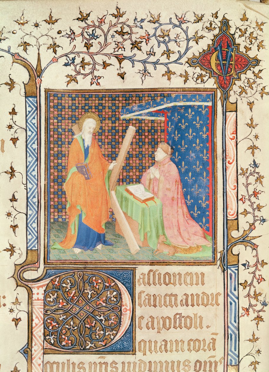 Ms 35 fol.17v Jean de France（1340-1416）セントアンドリューの前で祈るドゥックドベリー。 作： フランス語学校