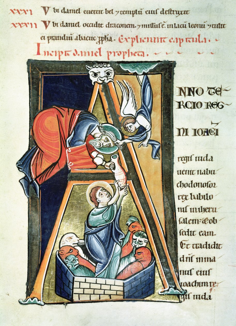 Ms 3 fol.233歴史的イニシャルAライオンズデンのダニエルを描いた聖書、サンシュルピスドブールジュ 作： フランス語学校