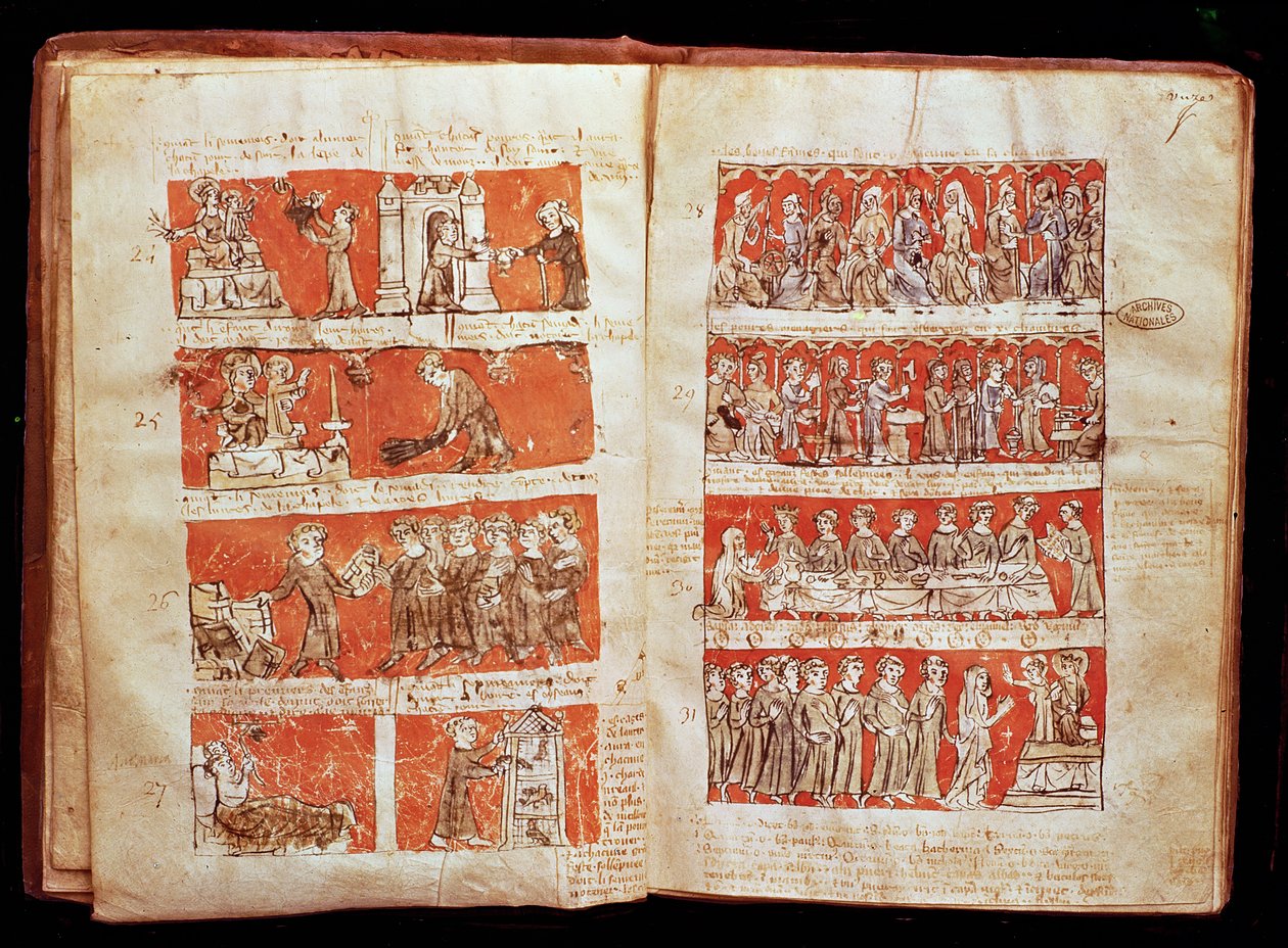 1387年、フバント大学法典からのパリの聖母マリア大学の学生の生活からのMs 408シーン 作： フランス語学校