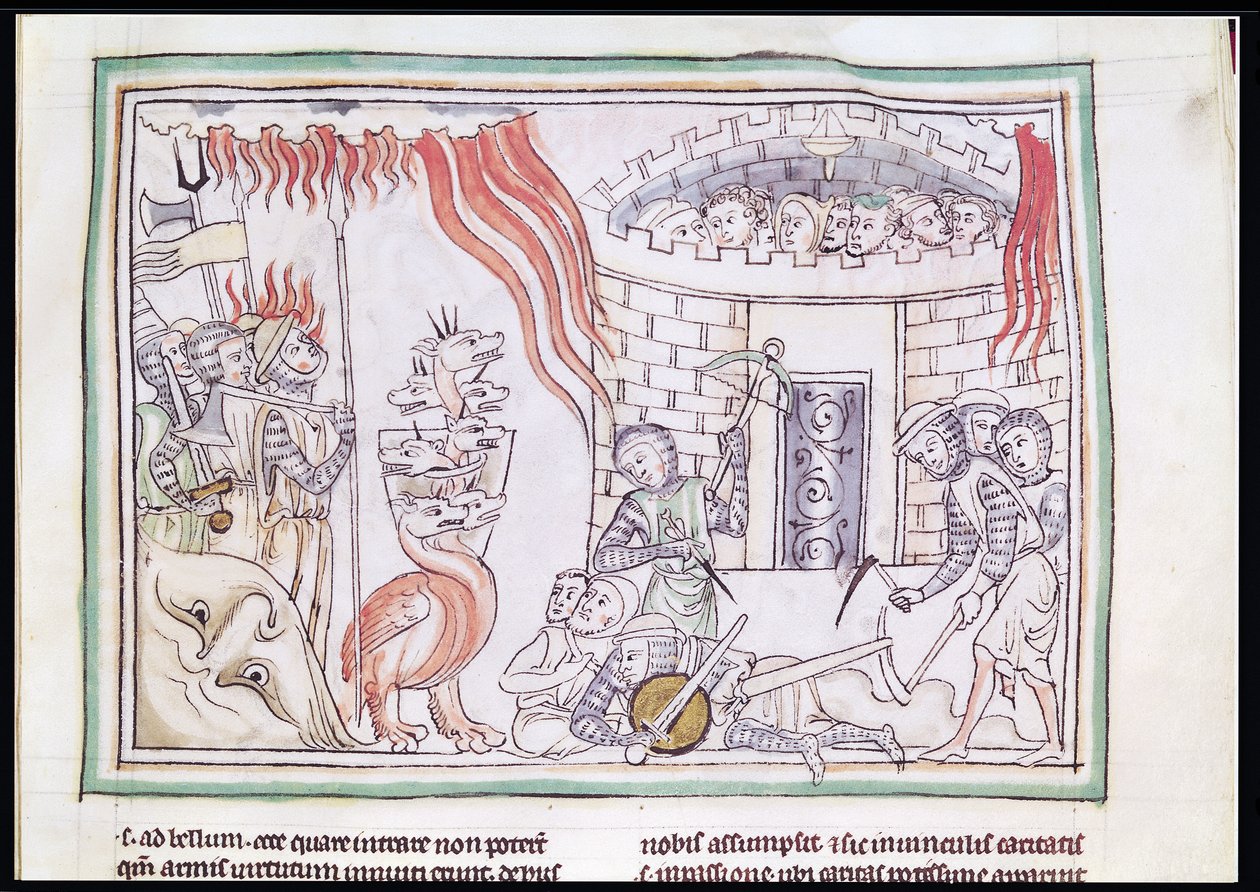 Ms 422 Fol.95r黙示録の場面、サタンの軍隊を破壊する天の火 作： フランス語学校