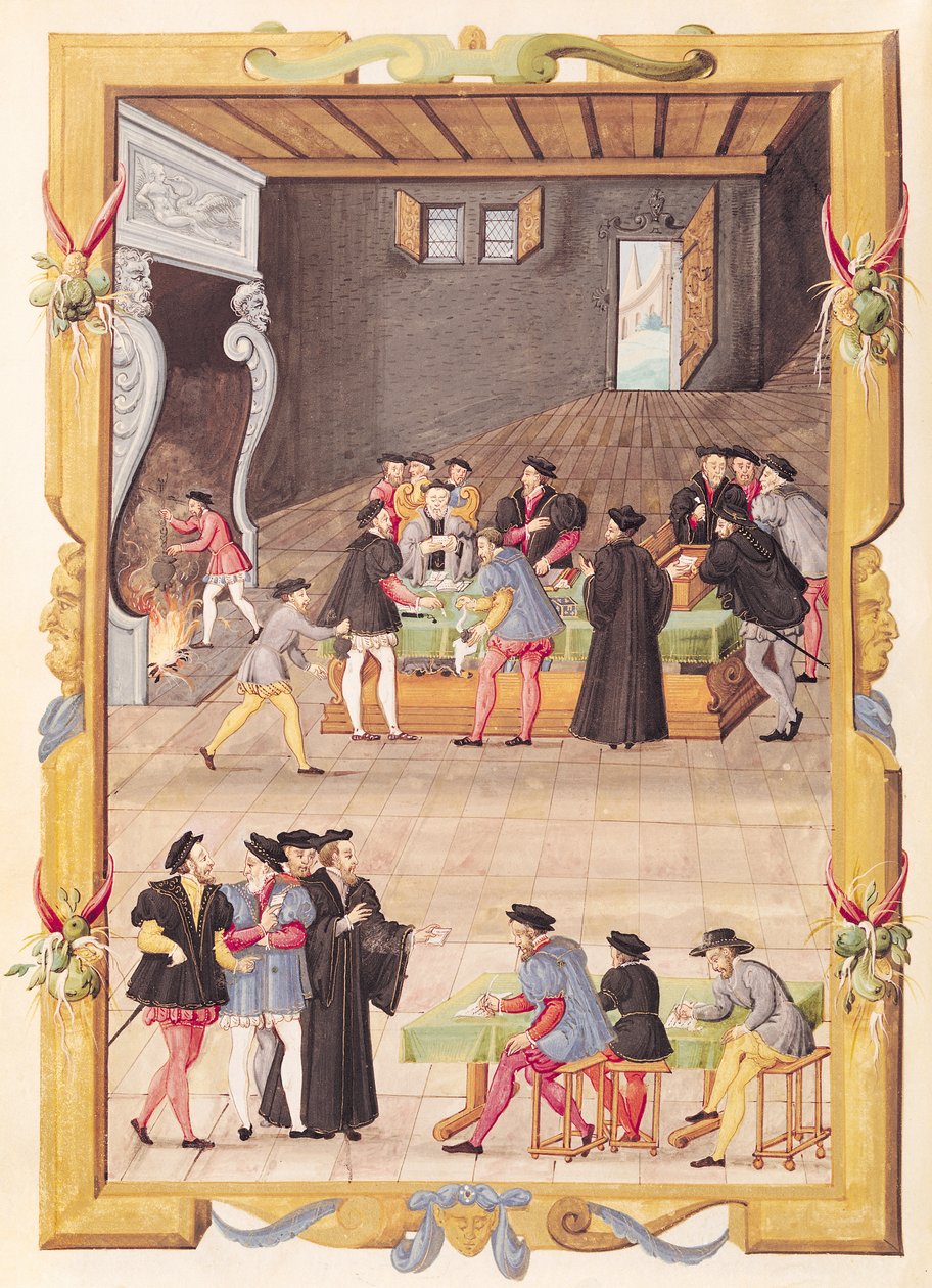 Ms 5169 f.2v公証人の大学のホールの公証人と王の秘書と王の秘書 作： フランス語学校
