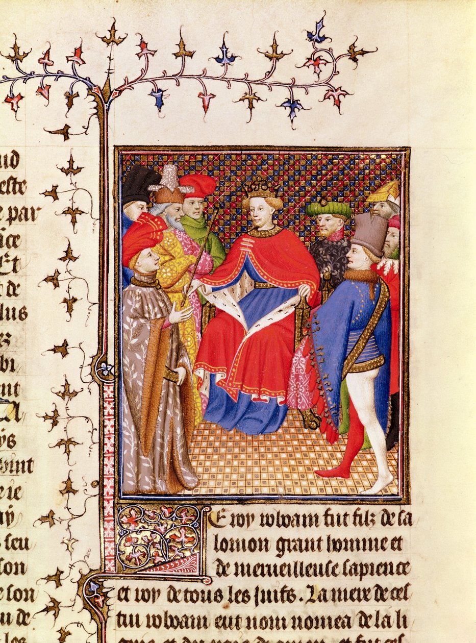 Ms 5193 Fol.52r Rosaneは、ジョヴァンニボッカチオ（1313-75）c.1410によるDe Casibus virorum illustrariumのJean Sans Peur版から、人々からの使節に返信します。 作： フランス語学校