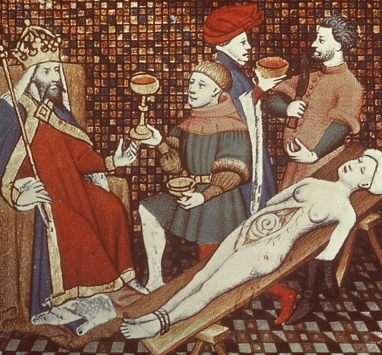 M. f.290v 5193、ジョヴァンニボッカッチョ（1313-75）c.1410によって示される男性の事件のジャンサンスプール版から母親を解剖したネロ 作： フランス語学校