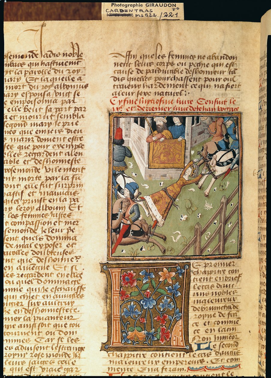 Ms 622 fol.221v Des Hommes Illustresによるbrunhildaの拷問、c.1460 作： フランス語学校