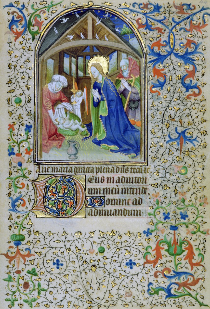 Ms 66 f.44r聖母とヨセフは、時間の本、アミアンから新生児のキリストを崇拝します 作： フランス語学校