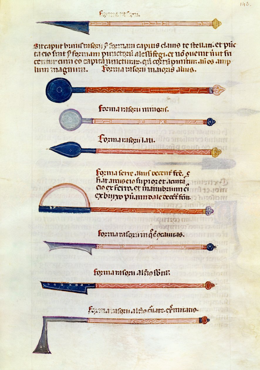 Ms 89 Ter fol.115 Abul Qasim Kalaf ibn al-Abbas al Zahrawi（Albucasis）による論文からの手術器具 作： フランス語学校