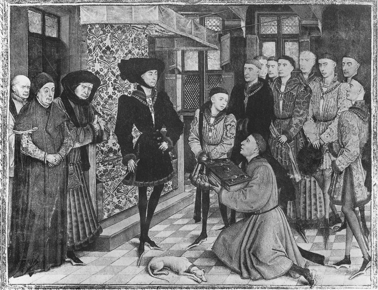 Ms 9242 Hainaut Chronicles、Philip the Good、Duke of Burgundy、彼の左側の子供としてJean Vauquelin、Charles the BoldによるChroniclesの翻訳を発表 作： フランス語学校