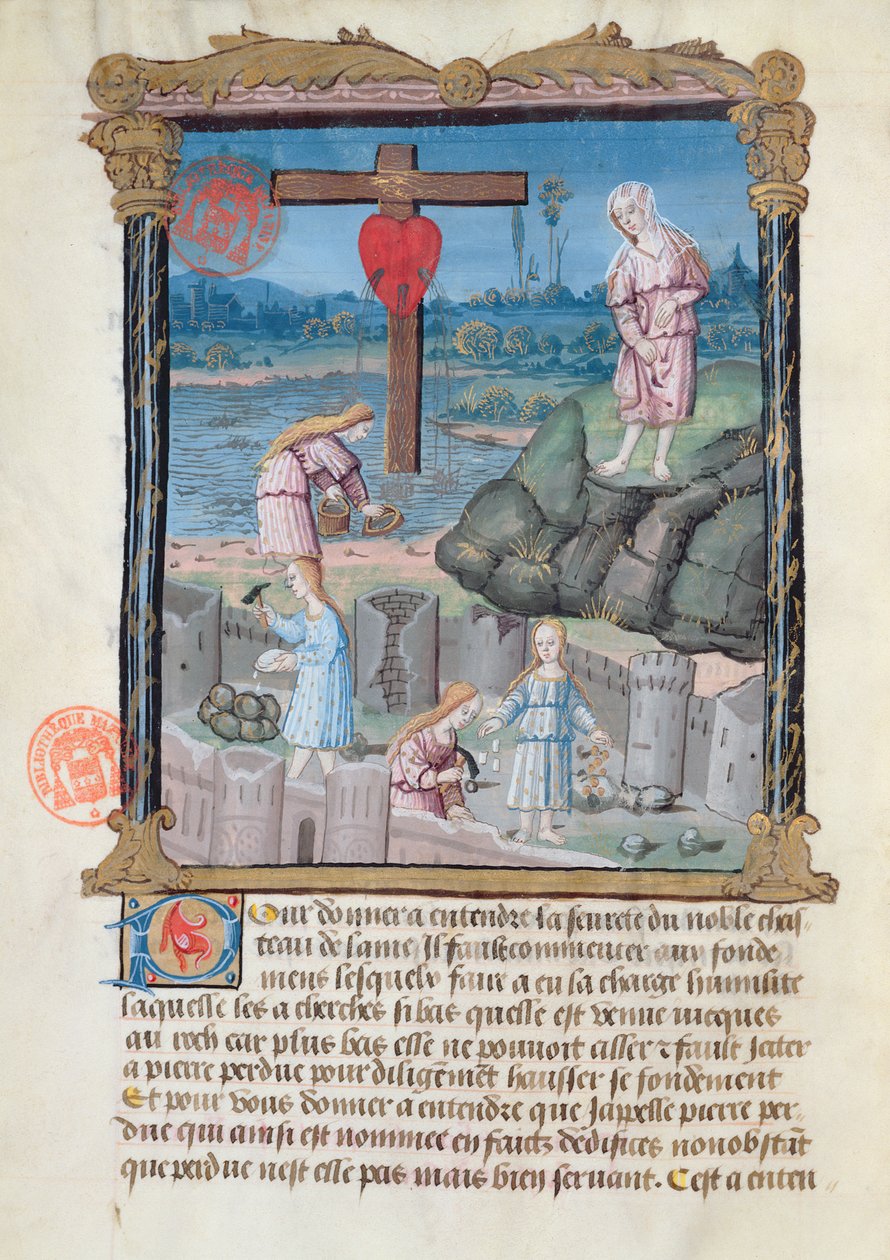 Ms 978 fol.31城の建設、ガブリエル・ド・ブルボンの平信徒の人々のための霊的論文のイラスト 作： フランス語学校