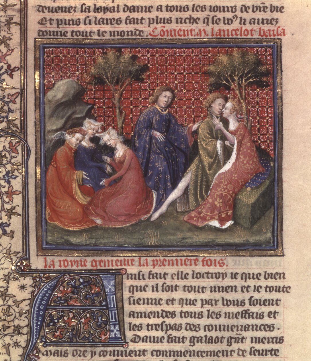 Ms Fr 118 fol。聖杯とアーサーの死の探求、湖のランスロットの写本の一部からの219vページ 作： フランス語学校