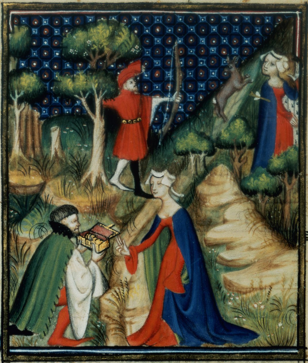 Ms Fr 12420 fol.139v。ジョヴァンニ・ボッカチオの作品からの `De Claris Mulieribus（1313-75）からのProcrisの物語 作： フランス語学校