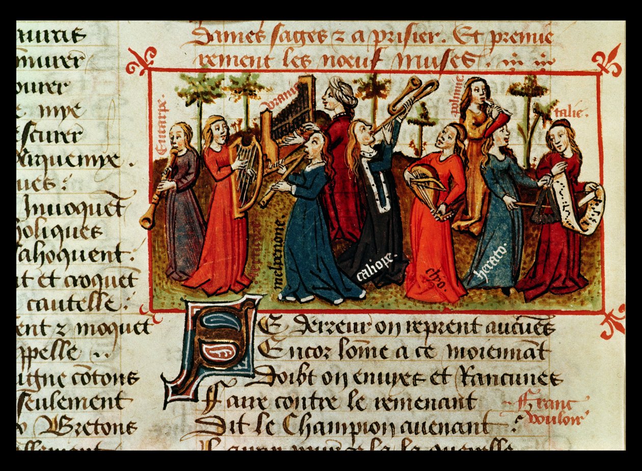Ms Fr 12476 Fol.109vマーティン・ル・フラン（1410-61）1451によるLe Champion des Damesの9つのミューズ 作： フランス語学校