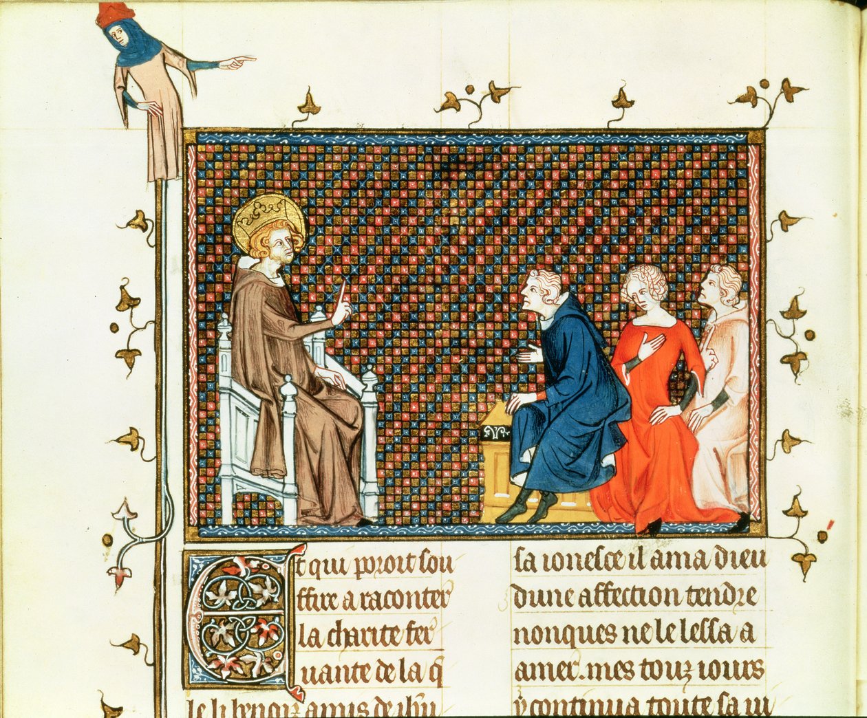 Ms Fr. 5716 fol.44セントルイスの人生と奇跡、1330-40年から彼の子供たちを教えるセントルイス 作： フランス語学校