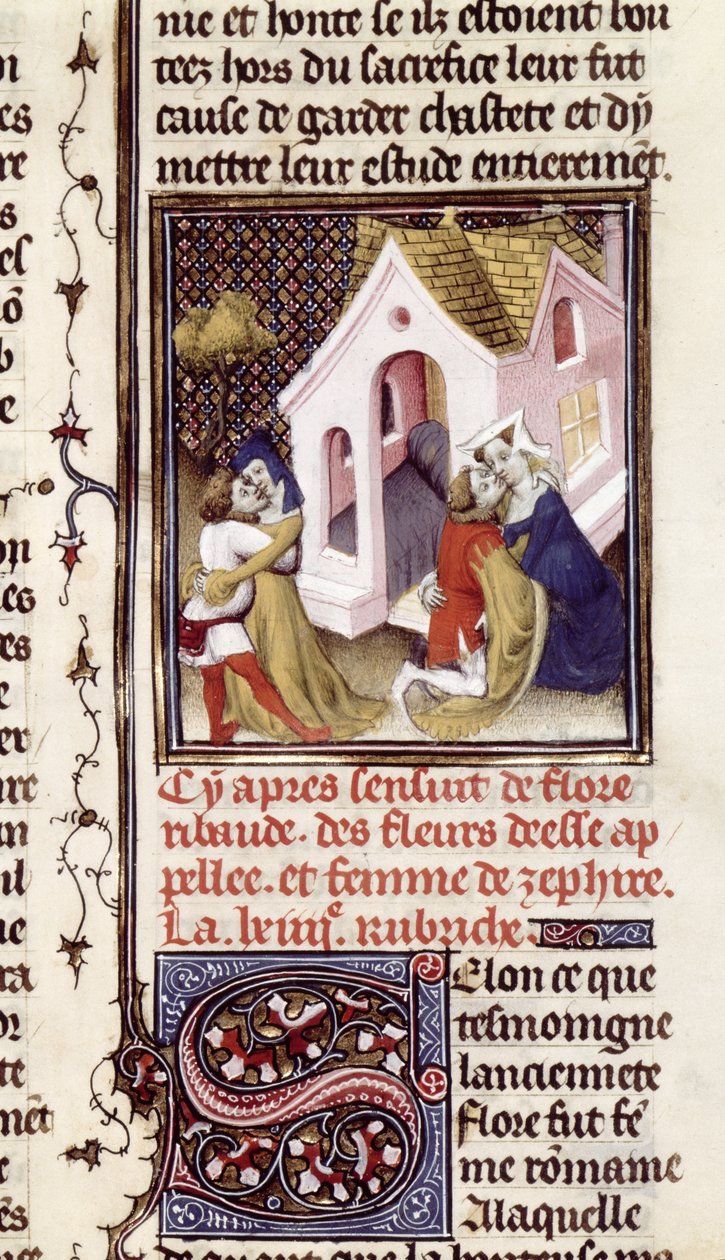 Ms Fr 598 f.97売春婦とクライアント、Des Claires et Nobles Femmes、Giovanni Boccaccio（1313-75）c.1403 作： フランス語学校