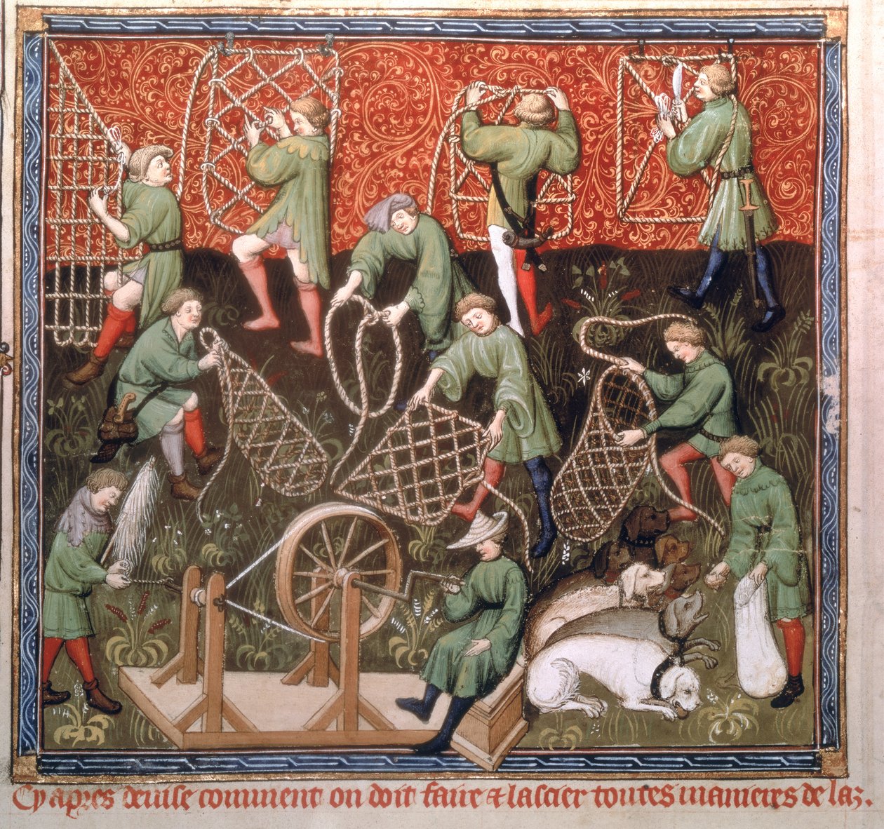 Ms Fr 616 fol.53v 15世紀初頭のガストンフェブスデフォワ（1331-91）によるリブレデラシャスのネットの男性 作： フランス語学校