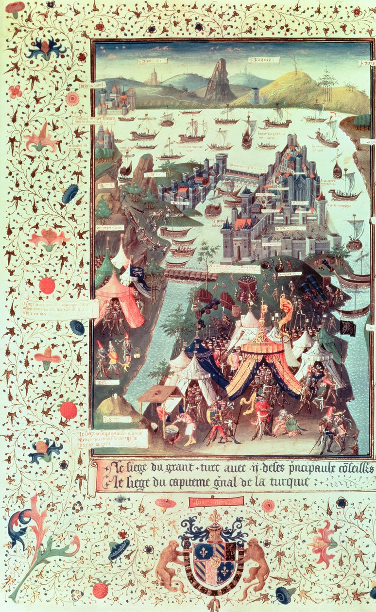 Ms Fr 9087 f.207v 1453年のコンスタンティノープル包囲戦、ベルトランドンデラブロキエール作のルヴォヤージュドゥトレマー作、c.1450-75 作： フランス語学校