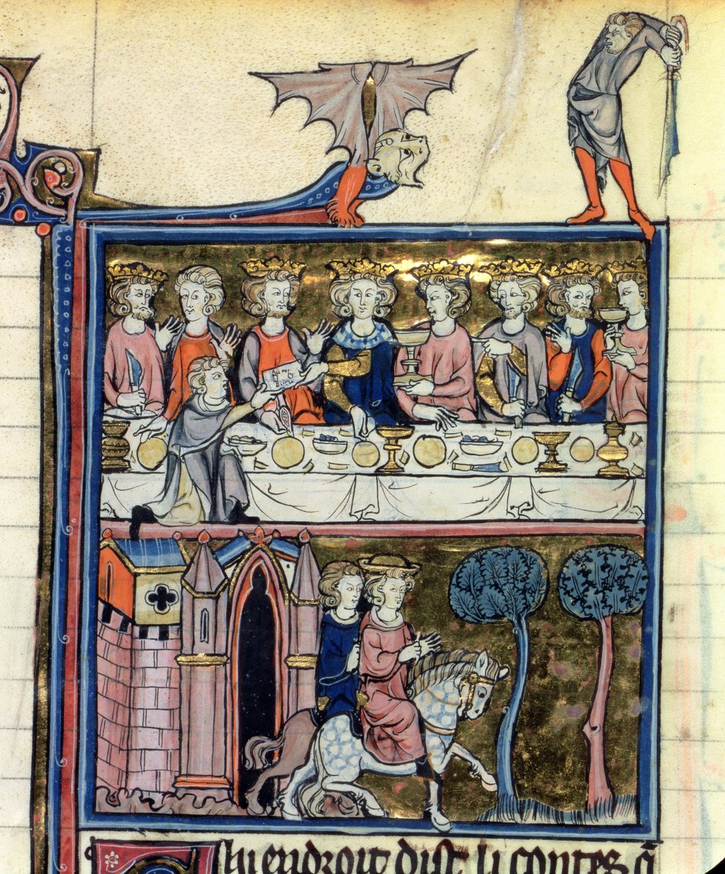 Mr Fr 95 f.326アーサー王と彼の騎士、テーブルの周り、lHistoire de Merlin、c.1280-90 作： フランス語学校