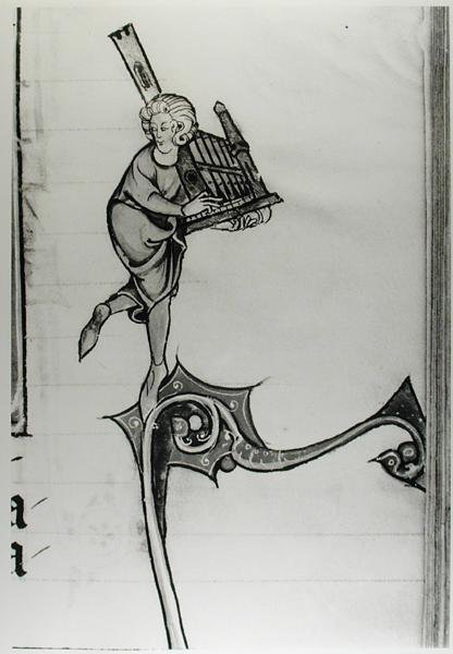 Ms Fr 95 fol.273オルガンを演奏するミュージシャン、lHistoire de Merlin、c.1280-90 作： フランス語学校