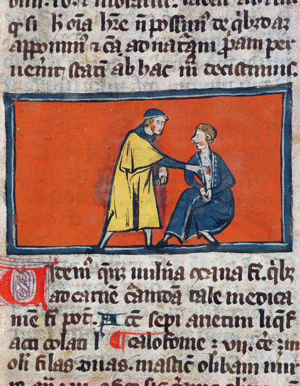 Ms H 89 Rogier de Salerne著のBook of Surgeryから患者の創傷に軟膏を塗る医師 作： フランス語学校