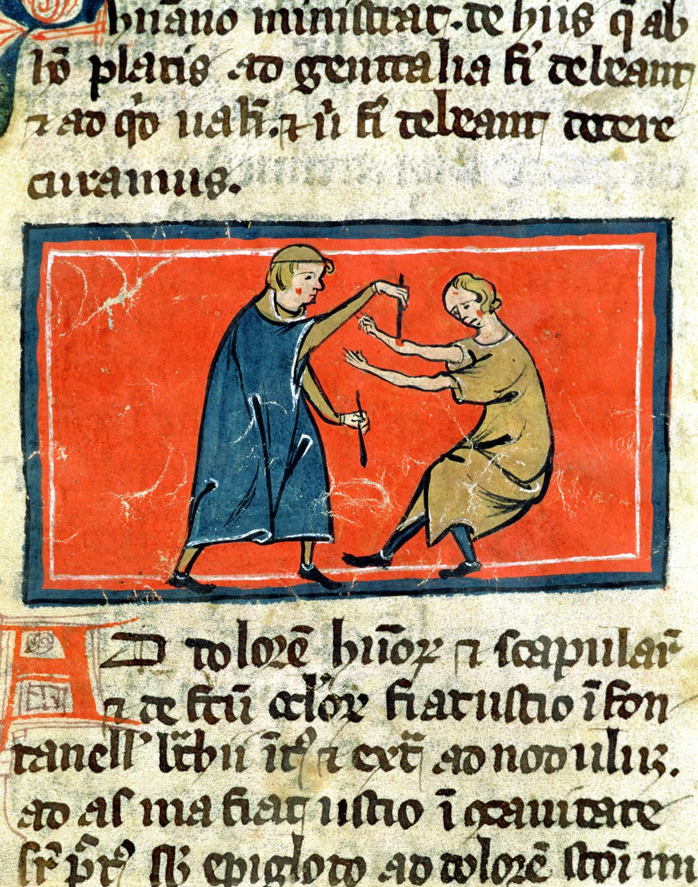Ms H 89 Rogier de SalerneによるBook of Surgeryの版から、火で傷を焼灼する医師 作： フランス語学校
