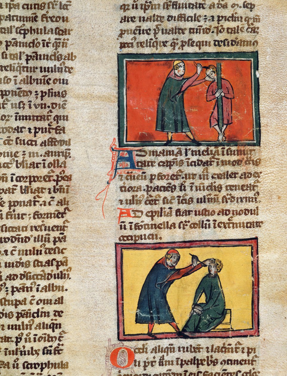 Ms H 89 fol.3 Rogier de Salerne著 『Book of Surgery』から病人を治療する医師たち 作： フランス語学校