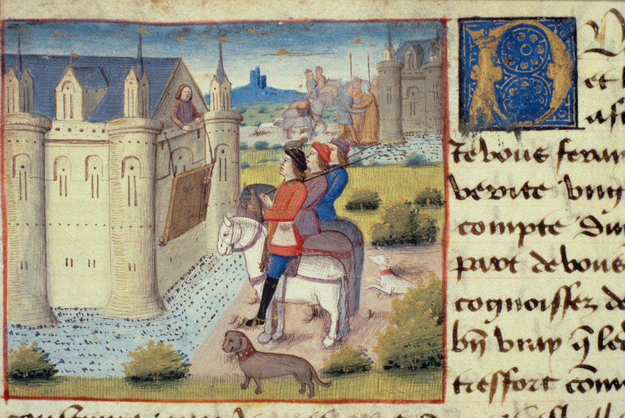 Ms Hunter 252 f.169v Les Cent Nouvelles Nouvellesの町の堀1462 作： フランス語学校