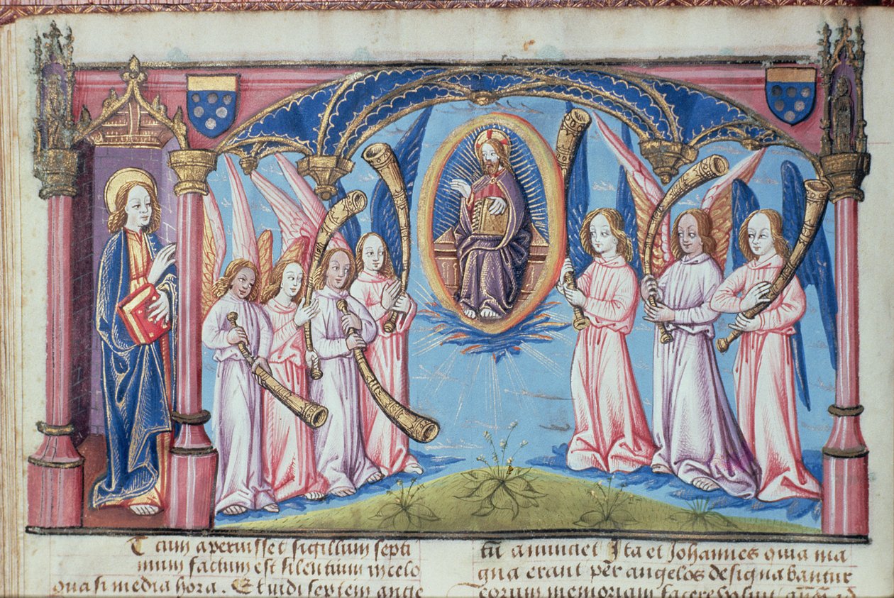 Ms Hunter 398 v.2.18 f.17v Angels、Apocoalypsis S. Joannisから 作： フランス語学校