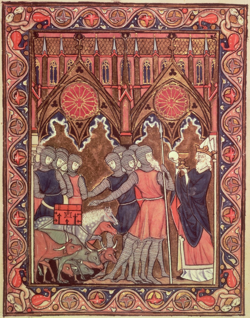 Ms Lat 10525 fol.6アブラハムは彼の囚人と彼の戦利品をセントルイスの詩篇、c.1258-70からメルキゼデクに贈る 作： フランス語学校