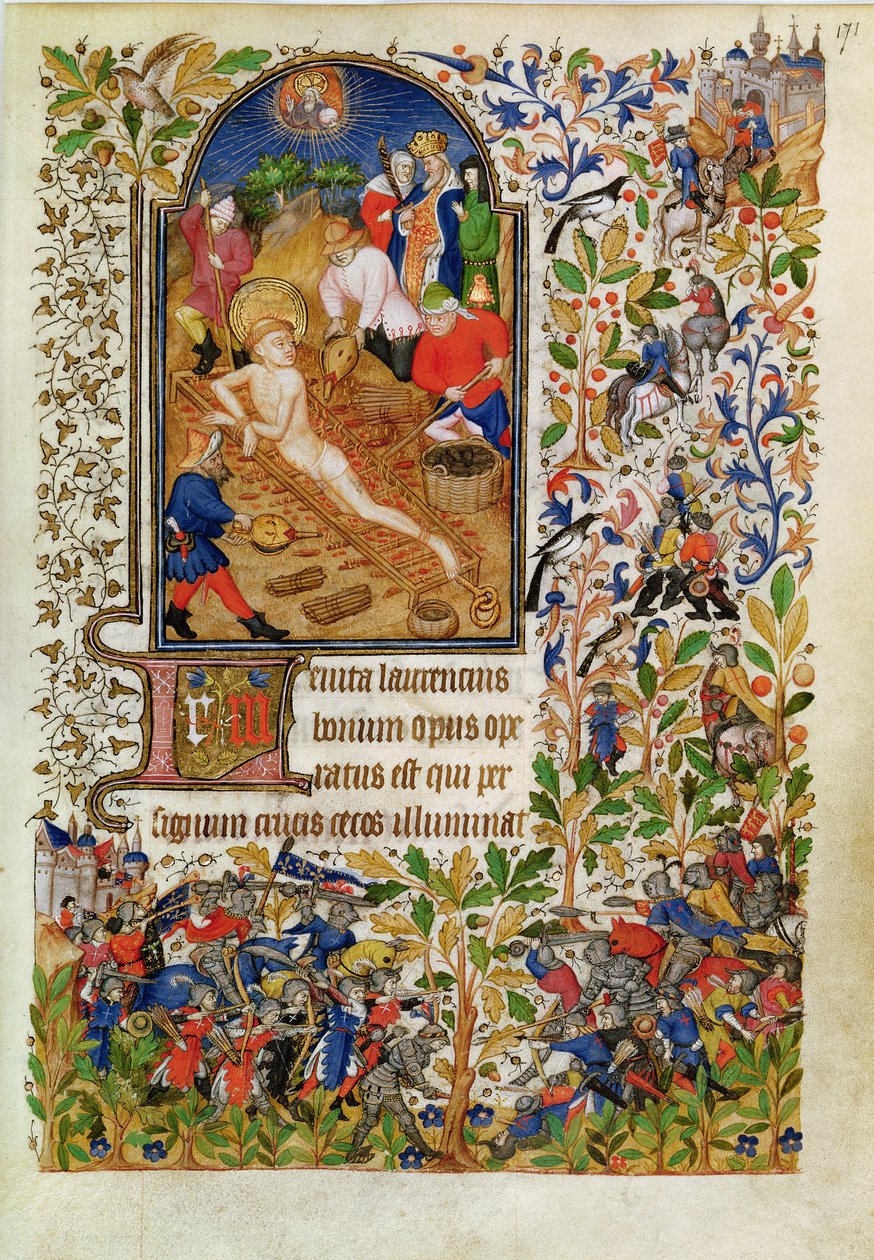 Ms Lat 1156b fol。 171聖ローレンスの殉教、マルグリットドルレアンの時間、c.1426 作： フランス語学校