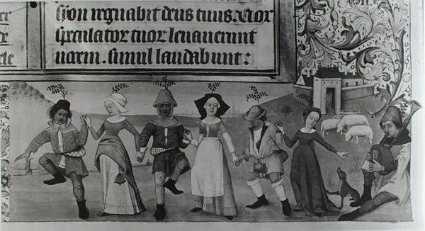 Ms Lat 1173 f.20牧歌的なダンス、Charles dAngoulemeの時間、c.1480 作： フランス語学校