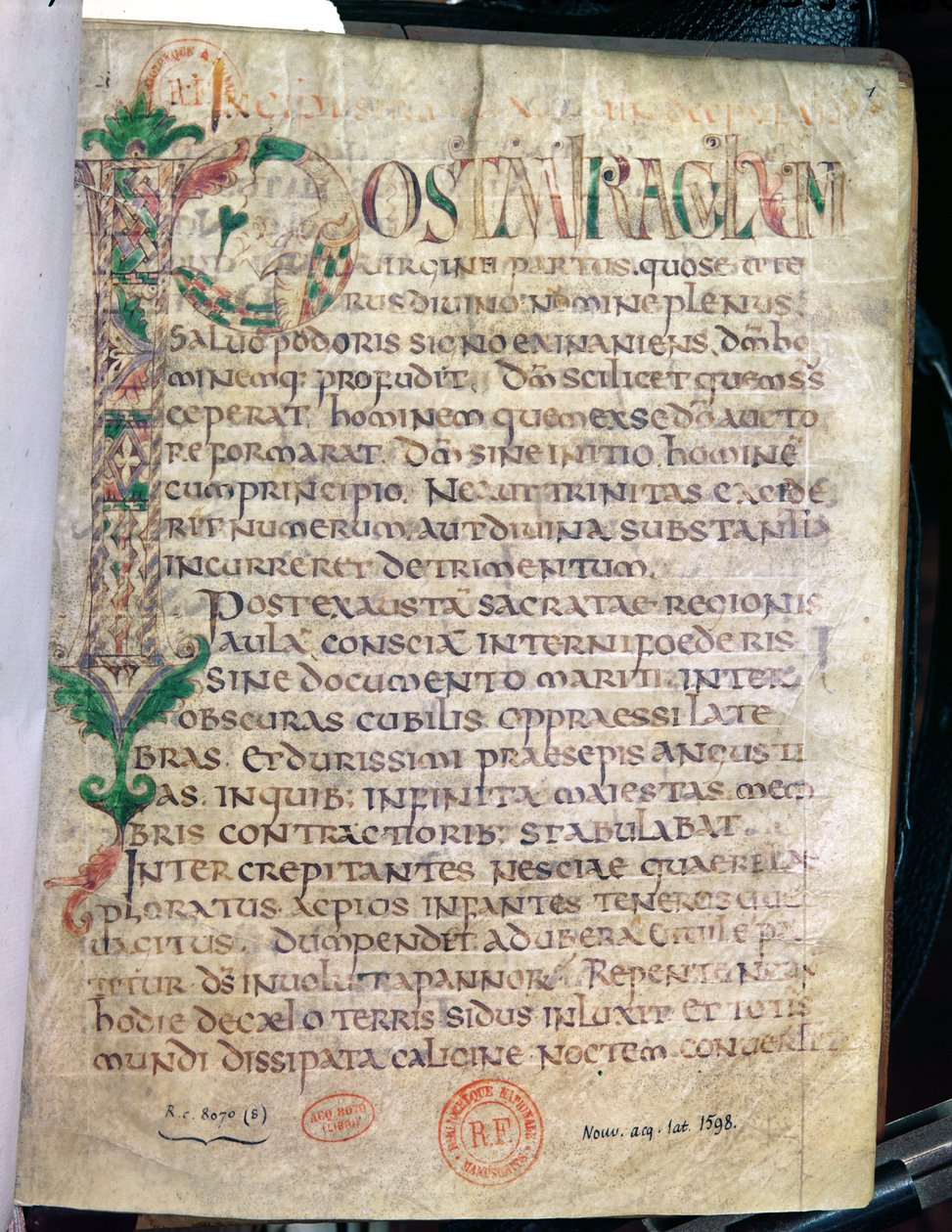 Ms Lat 1598 Fol.1 Zoomorphic歴史的初期P、セントオーガスティン（354-430）の作品から 作： フランス語学校