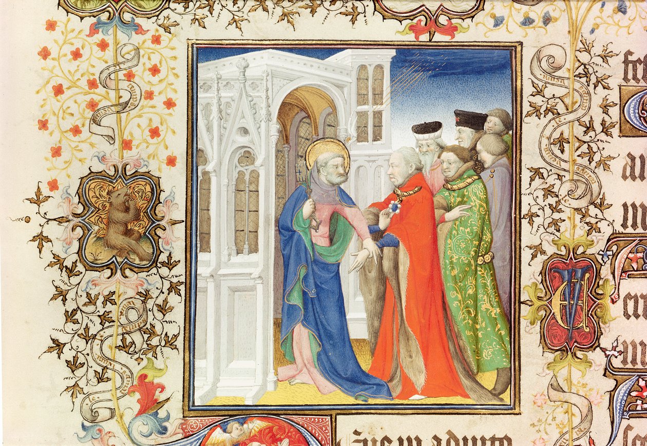 Ms Lat 919 fol.96 St. Peter Leading Jean de France（1340-1416）デュークオブパラダイス、1409年、グランドヘーレスドデュックドゥベリー（159985および30908も参照） 作： フランス語学校