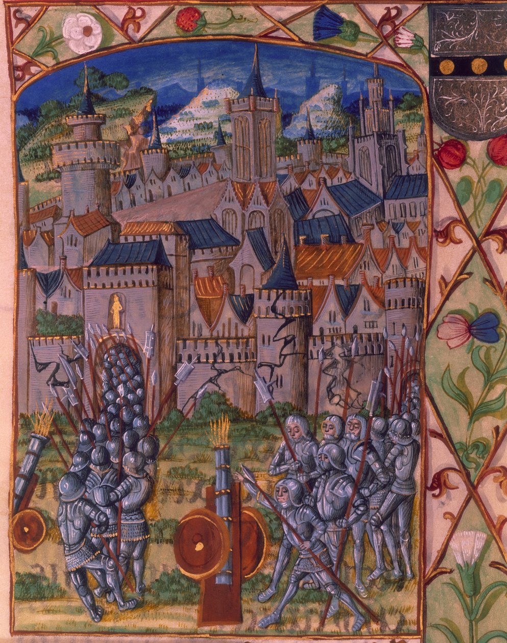 ミズ・ロワイヤル 20 E.III fol.152v エヴルーの捕獲、「Chroniques de France ou de Saint Denis」より 作： フランス語学校