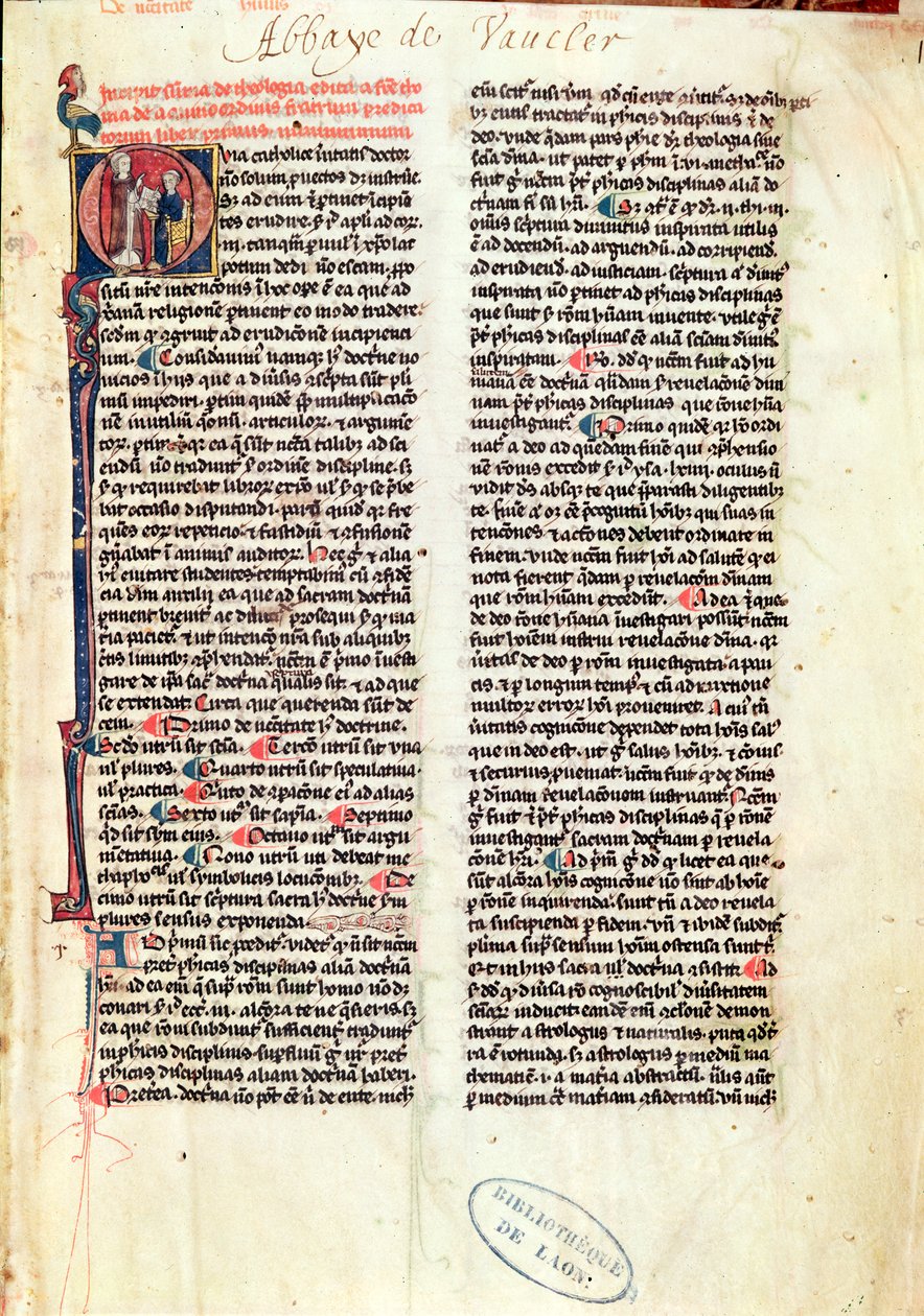 Ms de Vauclair 160聖トマスアクィナス作「ソンムデセオロギー」のFol.1ページ（1225-74） 作： フランス語学校